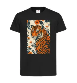 Детская футболка Tiger flowers Черный фото