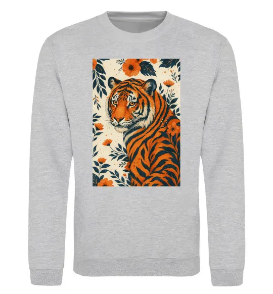 Світшот Tiger flowers Сірий меланж фото