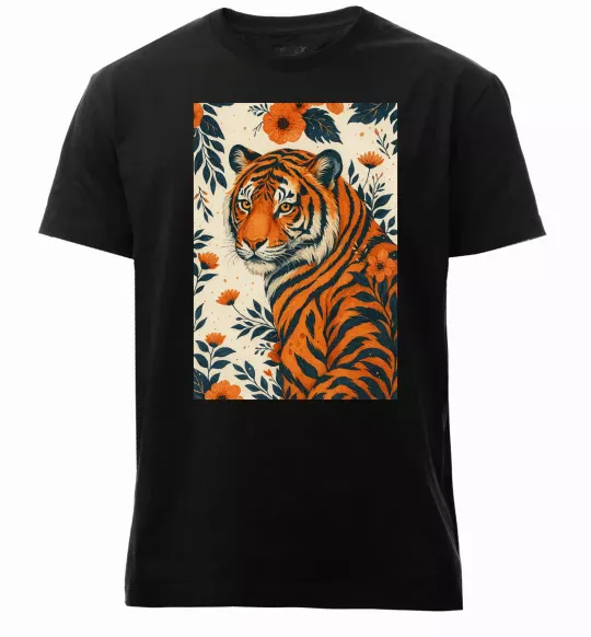 Мужская премиум футболка Tiger flowers Черный фото
