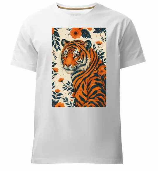 Мужская премиум футболка Tiger flowers Белый фото
