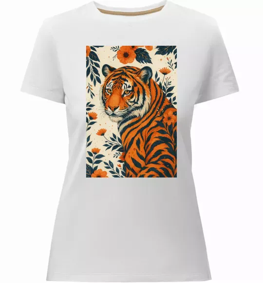 Женская премиум футболка Tiger flowers Белый фото