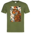 Мужская футболка Tiger flowers Оливковый фото