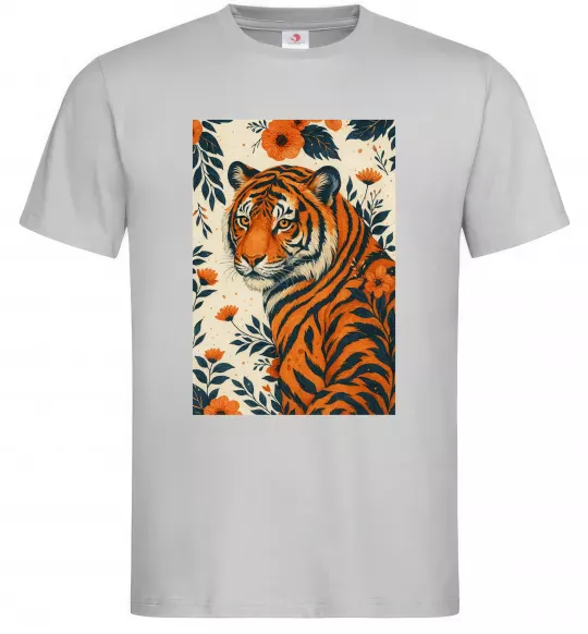 Мужская футболка Tiger flowers Серый фото