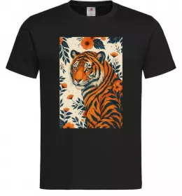 Мужская футболка Tiger flowers Черный фото