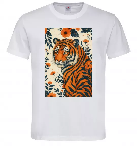 Мужская футболка Tiger flowers Белый фото