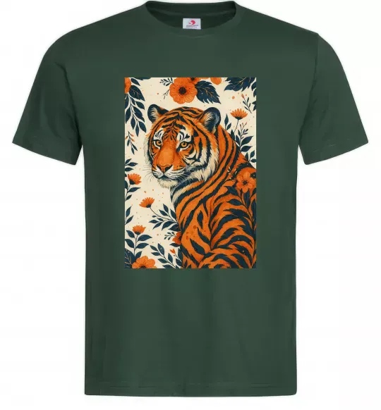 Мужская футболка Tiger flowers Темно-зеленый фото