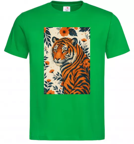 Мужская футболка Tiger flowers Зеленый фото