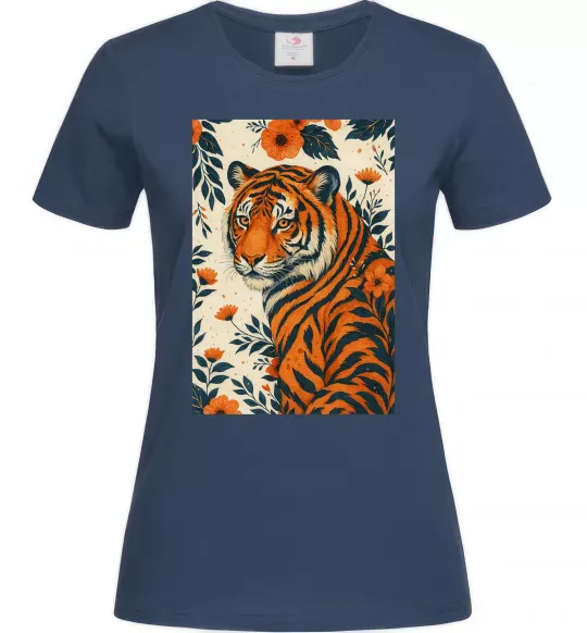 Жіноча футболка Tiger flowers Темно-синій фото