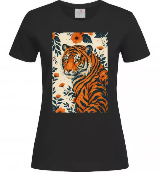 Жіноча футболка Tiger flowers Чорний фото