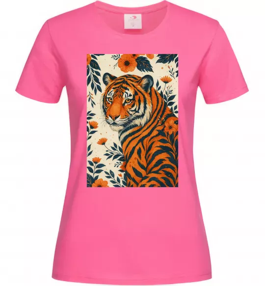 Жіноча футболка Tiger flowers Яскраво-рожевий фото
