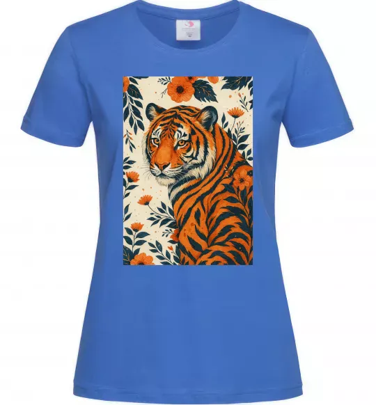 Жіноча футболка Tiger flowers Яскраво-синій фото