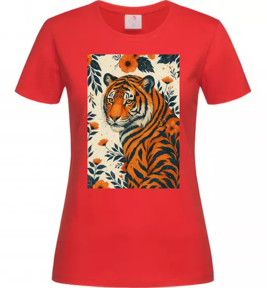 Жіноча футболка Tiger flowers Червоний фото