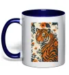 Чашка з кольоровою ручкою Tiger flowers Глибокий темно-синій фото