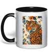 Чашка з кольоровою ручкою Tiger flowers Чорний фото