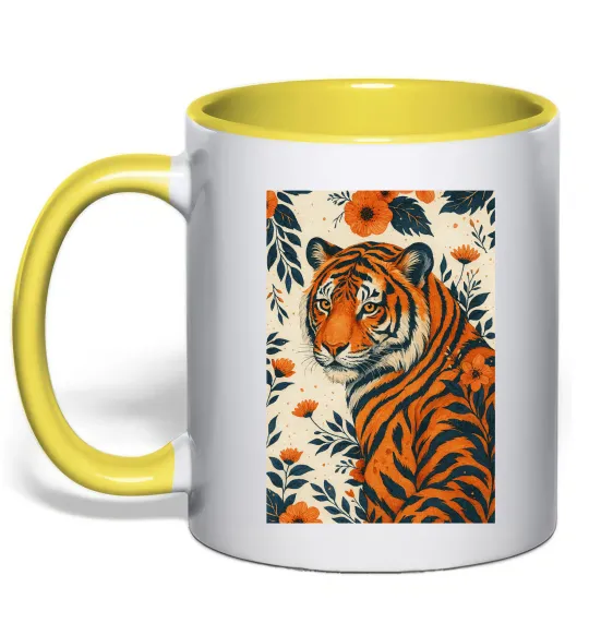 Чашка з кольоровою ручкою Tiger flowers Лимонний фото