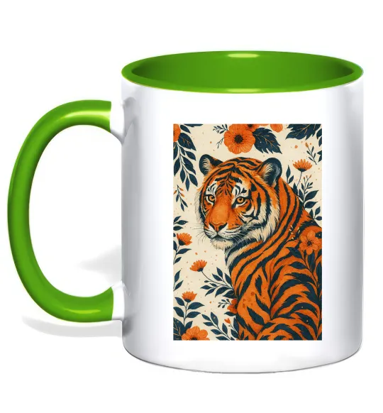 Чашка з кольоровою ручкою Tiger flowers Лаймовий фото