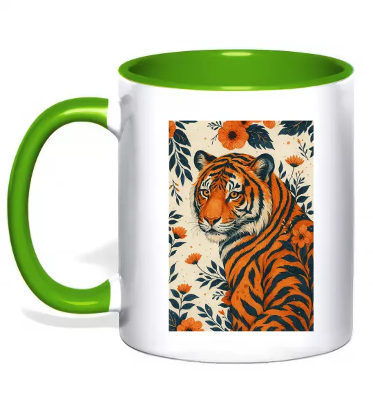 Чашка з кольоровою ручкою Tiger flowers Зелений фото
