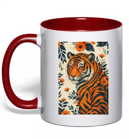 Чашка з кольоровою ручкою Tiger flowers Червоний фото