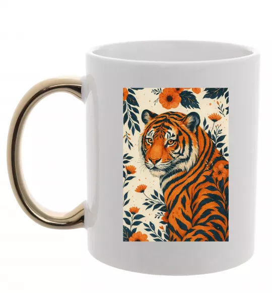 Чашка з кольоровою ручкою Tiger flowers Золото фото