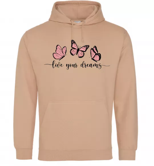 Мужская толстовка (худи) Live your dreams Песочный фото