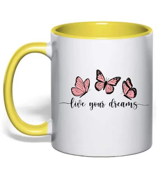 Чашка з кольоровою ручкою Live your dreams Лимонний фото