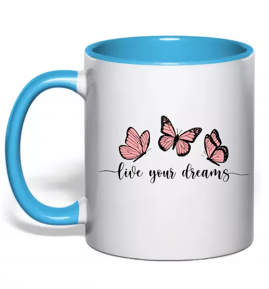 Чашка с цветной ручкой Live your dreams Голубой фото