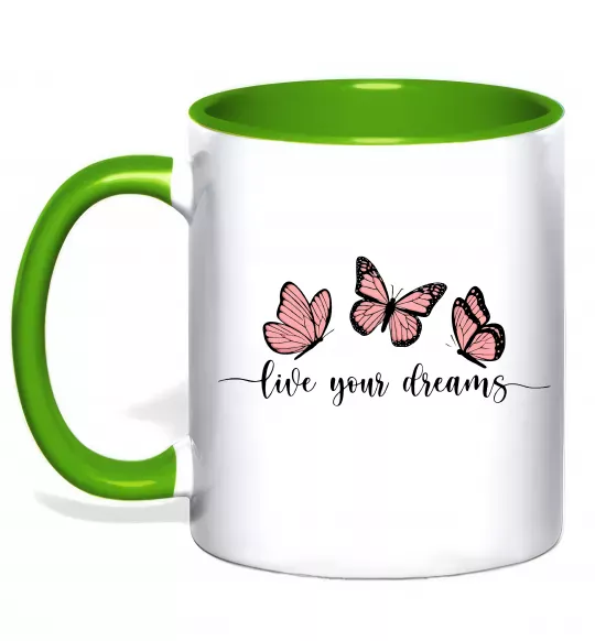 Чашка с цветной ручкой Live your dreams Зеленый фото