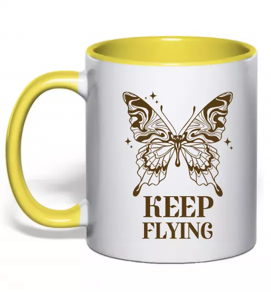 Чашка з кольоровою ручкою Keep flying Сонячно жовтий фото