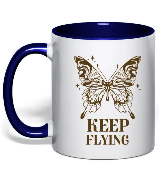 Чашка з кольоровою ручкою Keep flying Глибокий темно-синій фото