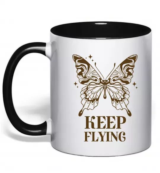 Чашка з кольоровою ручкою Keep flying Чорний фото