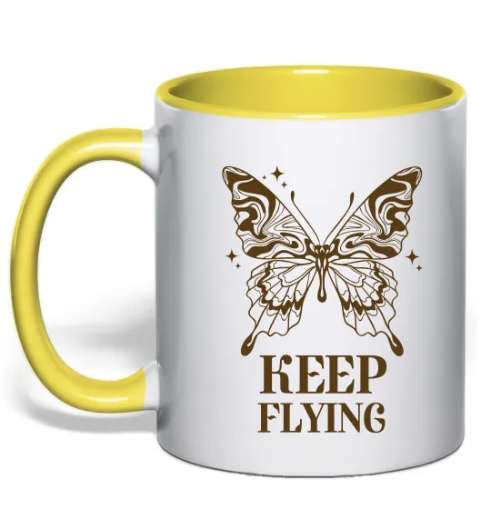 Чашка с цветной ручкой Keep flying Лимонный фото