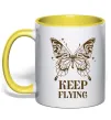 Чашка с цветной ручкой Keep flying Лимонный фото