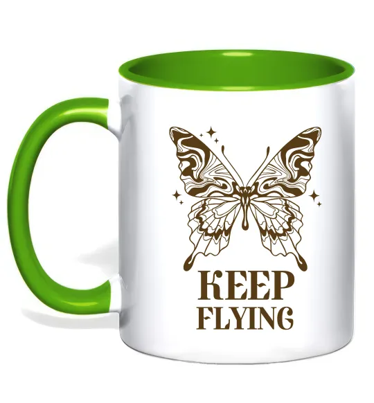 Чашка с цветной ручкой Keep flying Лаймовый фото