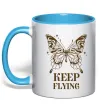 Чашка з кольоровою ручкою Keep flying Блакитний фото
