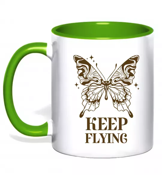 Чашка з кольоровою ручкою Keep flying Зелений фото