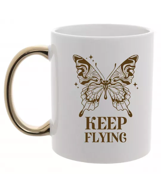 Чашка з кольоровою ручкою Keep flying Золото фото