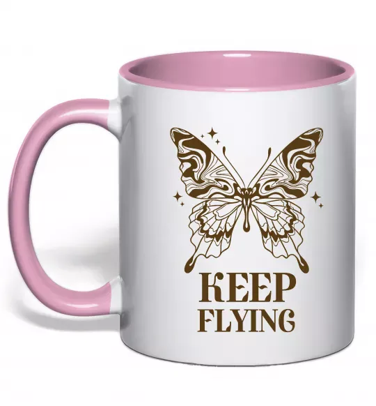 Чашка з кольоровою ручкою Keep flying Ніжно рожевий фото