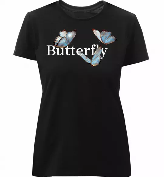 Женская премиум футболка Butterfly напис Черный фото