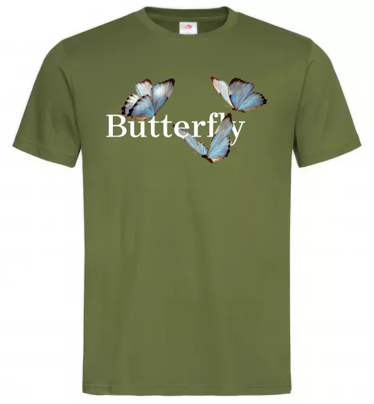 Мужская футболка Butterfly напис Оливковый фото