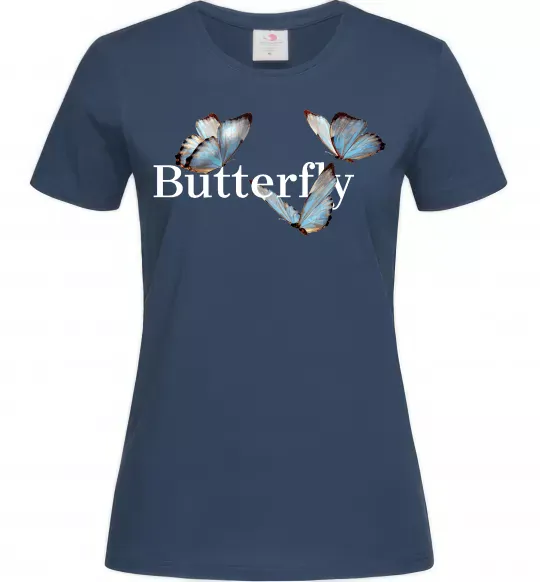 Жіноча футболка Butterfly напис Темно-синій фото