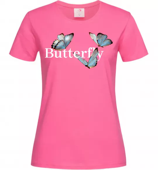 Жіноча футболка Butterfly напис Яскраво-рожевий фото