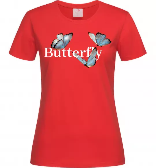 Жіноча футболка Butterfly напис Червоний фото