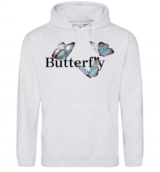 Женская толстовка (худи) Butterfly напис Серый меланж фото