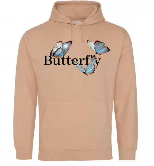 Женская толстовка (худи) Butterfly напис Песочный фото