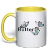 Чашка з кольоровою ручкою Butterfly напис Сонячно жовтий фото