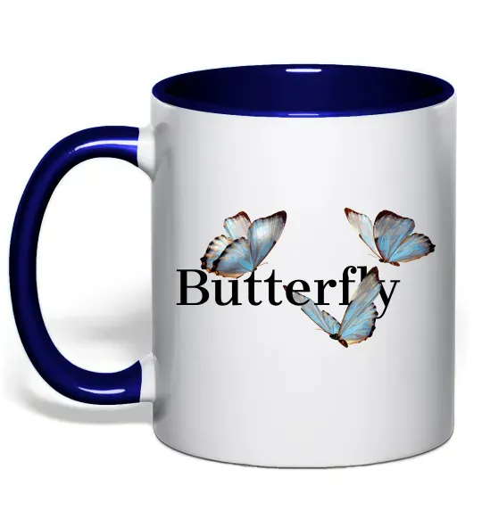 Чашка з кольоровою ручкою Butterfly напис Глибокий темно-синій фото