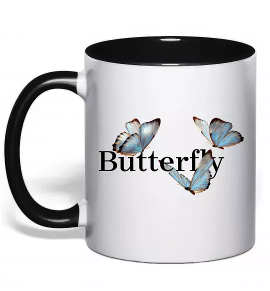 Чашка з кольоровою ручкою Butterfly напис Чорний фото