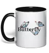 Чашка з кольоровою ручкою Butterfly напис Чорний фото