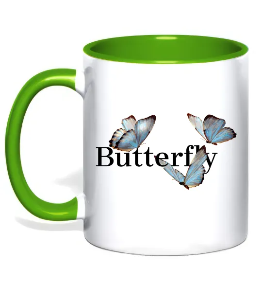 Чашка з кольоровою ручкою Butterfly напис Лаймовий фото