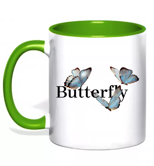 Чашка з кольоровою ручкою Butterfly напис Зелений фото